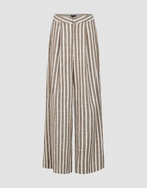 Urban Revivo Striped Wide-Leg Women's Pants Brown | WWV5426UU