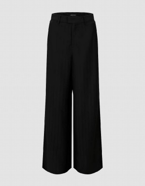 Urban Revivo Striped Wide-Leg Women's Pants Black | BQN1083UO