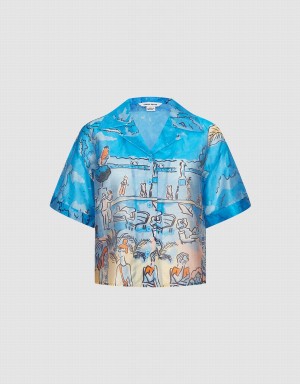 Urban Revivo Summer Landscape Women's Shirts Blue | AGY8442IM