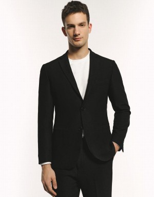 Urban Revivo Tailored Notch Lapel Men's Blazers Black | LAH1452ZB