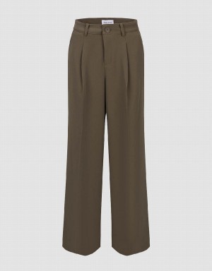 Urban Revivo Tailored Wide-Leg Women's Pants Khaki | FAW8988WS