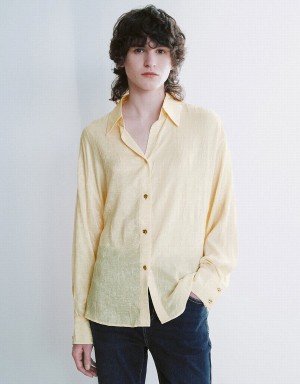 Urban Revivo Textured Button Up Straight Women's Shirts Yellow | AHE4978DI