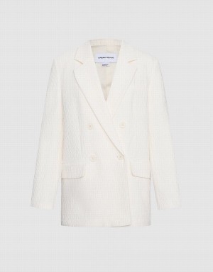 Urban Revivo Textured Double Breasted Women's Blazers White | IPW7580TZ