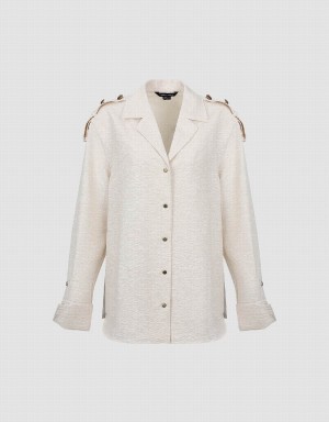 Urban Revivo Textured Lapel Straight Women's Shirts White | TGV654TZ