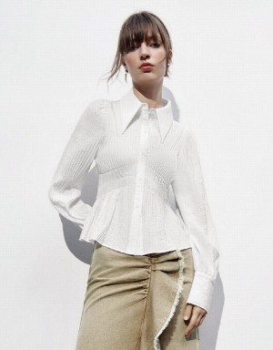 Urban Revivo Textured Overhead Women's Blouse White | BDX1984BI