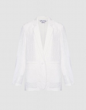 Urban Revivo Textured Single Breasted Women's Blazers White | TLP6138RB