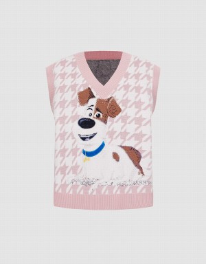 Urban Revivo The Secret Life Of Pets Houndstooth Women's Tank Top Pink | XVX9226LT