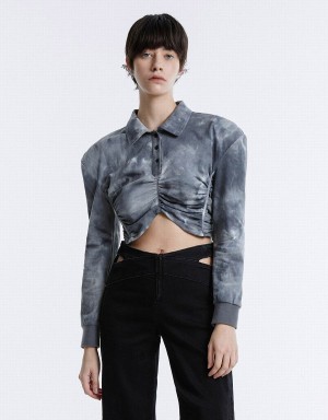 Urban Revivo Tie-Dye Ruched Crop Women's Blouse Grey | GQA2562BV