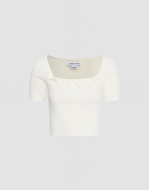 Urban Revivo Tie Front Fitted Tee Women's Cardigan White | BBL2777PH