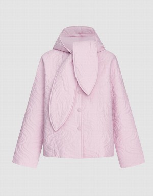 Urban Revivo Tie Front Hooded Textured Winter Women's Coats Pink | SDO6643TH