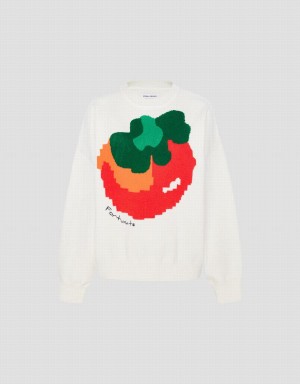 Urban Revivo Tomato Print Knit Women's Cardigan White | FIH6468TI