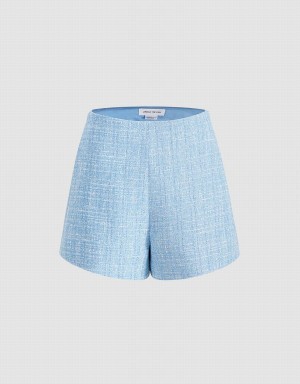 Urban Revivo Tweed Flecked Women's Shorts Blue | OMD5373VG