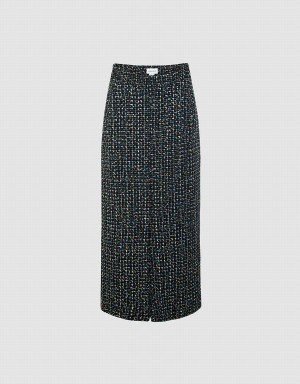 Urban Revivo Tweed Midi Women's Skirts Black Multicolor | ICW8414QX