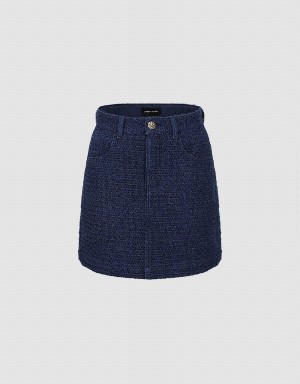 Urban Revivo Tweed Mini A-Line Denim Women's Skirts Blue | MQH9581YG