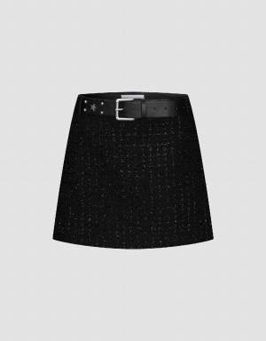 Urban Revivo Tweed Mini A-Line Women's Skirts Black | OGS1962GX