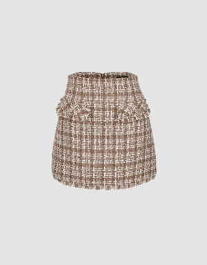 Urban Revivo Tweed Mini A-Line Women's Skirts Khaki | RHC522JS