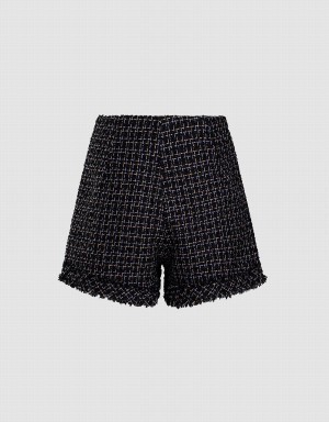 Urban Revivo Tweed Plaid Raw Hem Women's Shorts Black Multicolor | TKW955UO