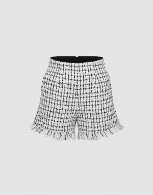 Urban Revivo Tweed Raw Hem Women's Shorts White | DQU432AQ