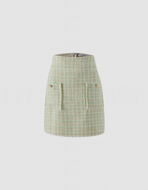 Urban Revivo Tweed With Pockets Women's Skirts Green Multicolor | VZO9161FN