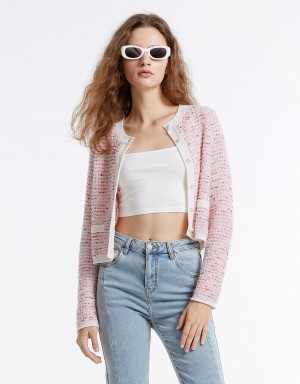 Urban Revivo Tweed Women's Cardigan Pink | KMT410LT