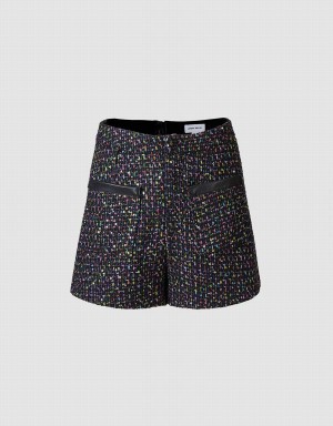 Urban Revivo Tweed Women's Shorts Black Multicolor | NTU165YE