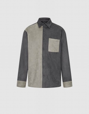 Urban Revivo Two Toned Button Up Men's Shirts Dark Grey | FZL6328AU