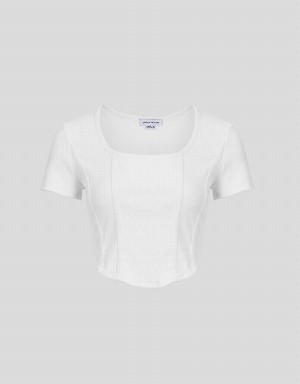 Urban Revivo U Neck Skinny Women's T Shirts White | ZNX5714TB