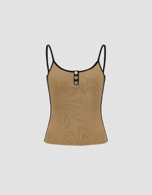 Urban Revivo U Neck Skinny Women's Tank Top Brown | UUG10062VN