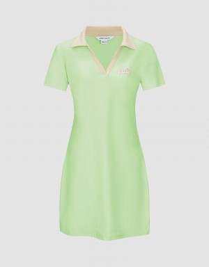 Urban Revivo V-Neck A-Line Women's Dress Green | MNJ9154JS