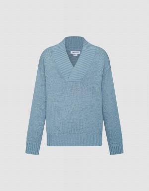 Urban Revivo V-Neck Knitted Men's Cardigan Blue | KCO4112LM