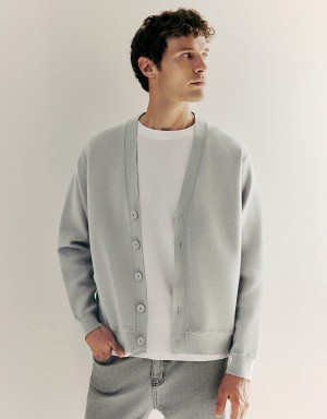 Urban Revivo V-Neck Knitted Men's Cardigan Light Grey | EYD7328HF