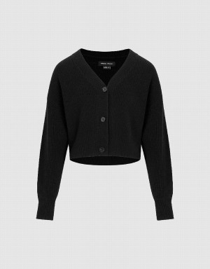 Urban Revivo V-Neck Knitted Women's Cardigan Black | KEM7366KU