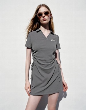 Urban Revivo V-Neck Skater Women's Dress Grey | SMR321FE