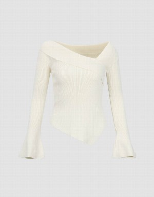 Urban Revivo V-Neck Skinny Knitted Women's Cardigan White | VLB9613AC