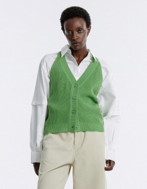 Urban Revivo V Neck Knit Women's Cardigan Green | JLR9557JD