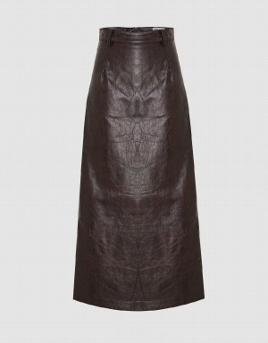 Urban Revivo Vegan Leather Maxi Straight Women's Skirts Light Brown | DSV957CT