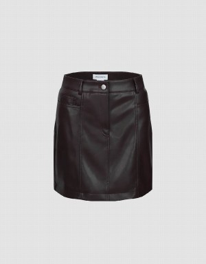 Urban Revivo Vegan Leather Mini A-Line Women's Skirts Brown | JKC3378SN