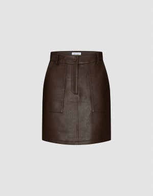 Urban Revivo Vegan Leather Mini A-Line Women's Skirts Brown | TUL2439KJ