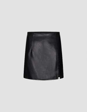 Urban Revivo Vegan Leather Mini Straight Women's Skirts Black | PDU8695TL