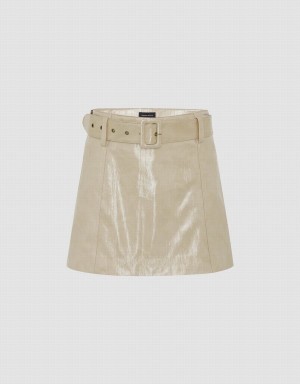 Urban Revivo Vegan Leather Straight With Belt Women's Skirts Khaki | PQE397JX