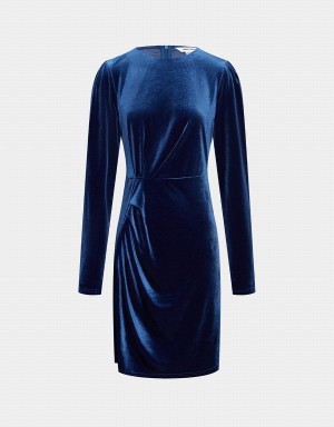 Urban Revivo Velvet Bodycon Women's Dress Blue | HAM618OW