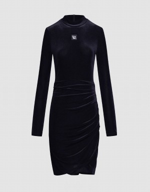 Urban Revivo Velvet Ruched Bodycon Women's Dress Black | OTI4861GZ