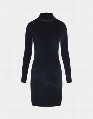 Urban Revivo Velvet Turtle Neck Bodycon Women's Dress Black | UQM2343IT