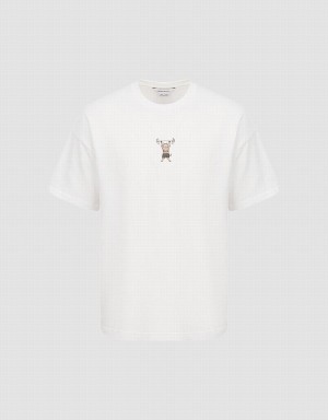 Urban Revivo Vogue Men's T Shirts White | NRL3953MF