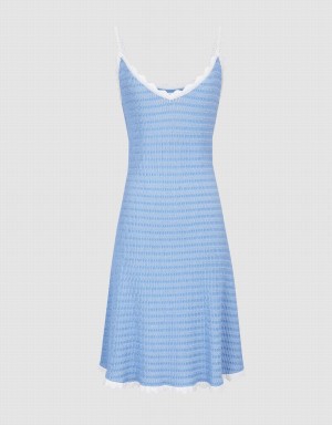 Urban Revivo Wavy Trim Knitted Cami Women's Dress Blue | OQL802TT