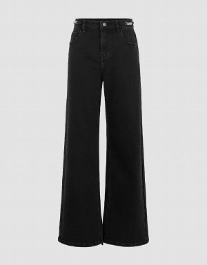 Urban Revivo Wide-Leg With Chain Decor Women's Jeans Black | ICB4173LT