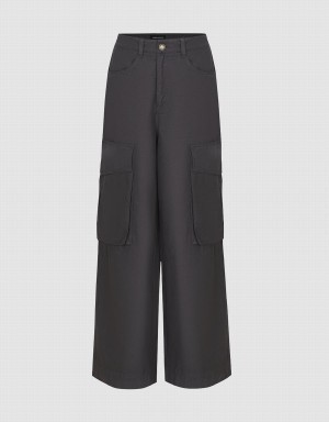 Urban Revivo Wide-Leg With Pockets Women's Pants Dark Grey | QSN6484QW