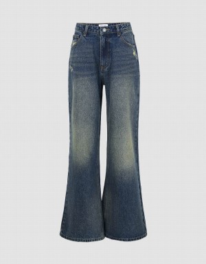 Urban Revivo Wide-Leg Women's Jeans Blue | FGG9329PK