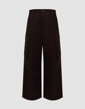 Urban Revivo Wide-Leg Women's Pants Brown | FCB9286SW