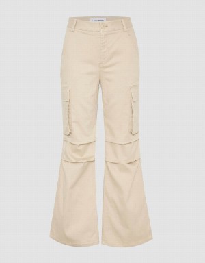 Urban Revivo Wide-Leg Women's Pants Khaki | ABO6832ZZ